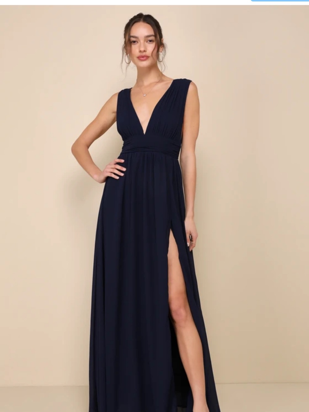 Lulu's Navy Plunging V-Neck Maxi Dress with High Slit